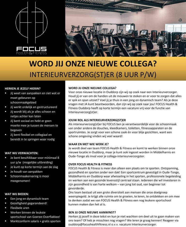 Vacature Interieurverzorger oktober 2023